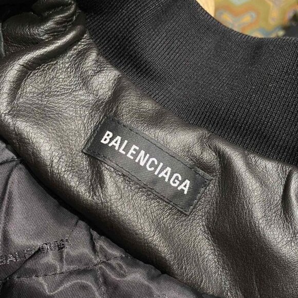 Balenciaga Men’s Basketball Series Bomber Leather Jacket – Black / White - Picture 6 of 8